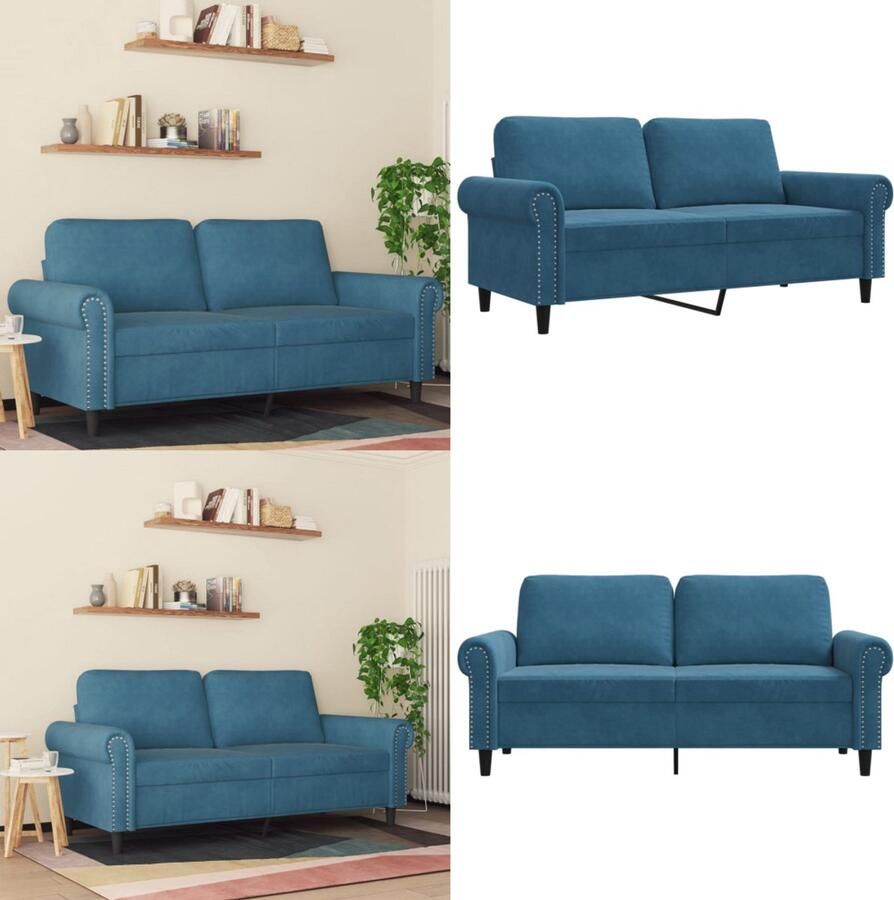 VidaXL Tweezitsbank 140 cm fluweel blauw 2-zitsbank 2-zitsbanken Bank Sofa