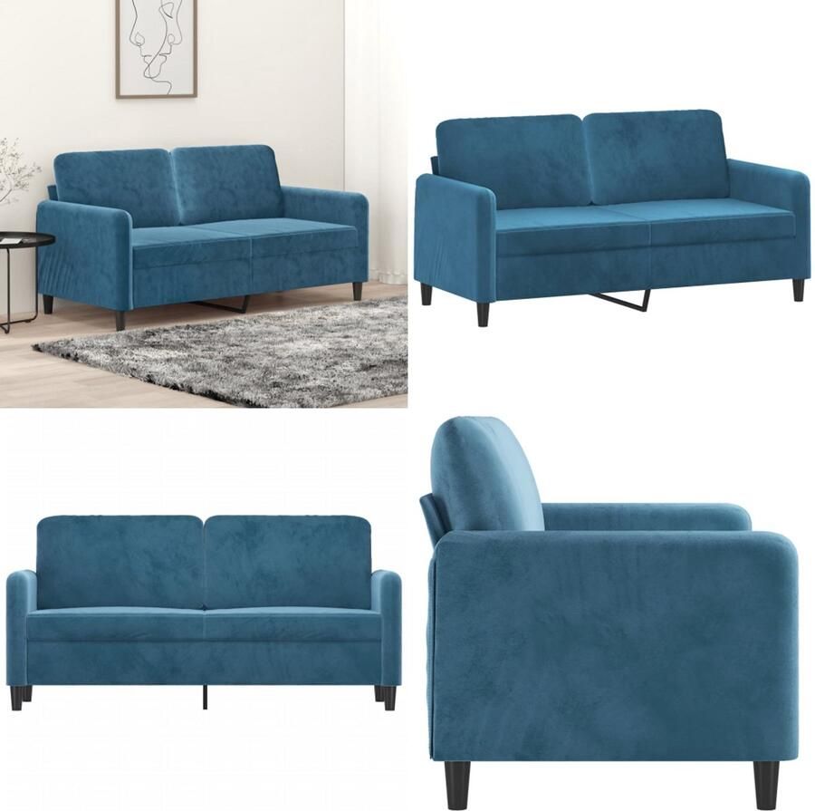 VidaXL Tweezitsbank 140 cm fluweel blauw 2-zitsbank 2-zitsbanken Bank Sofa