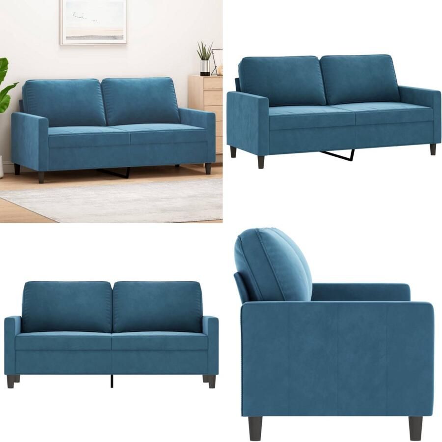 VidaXL Tweezitsbank 140 cm fluweel blauw 2-zitsbank 2-zitsbanken Bank Sofa - Foto 2