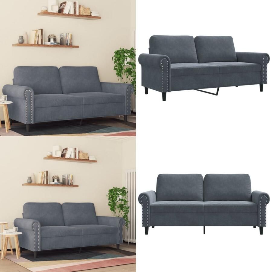VidaXL Tweezitsbank 140 cm fluweel donkergrijs 2-zitsbank 2-zitsbanken Bank Sofa - Foto 2