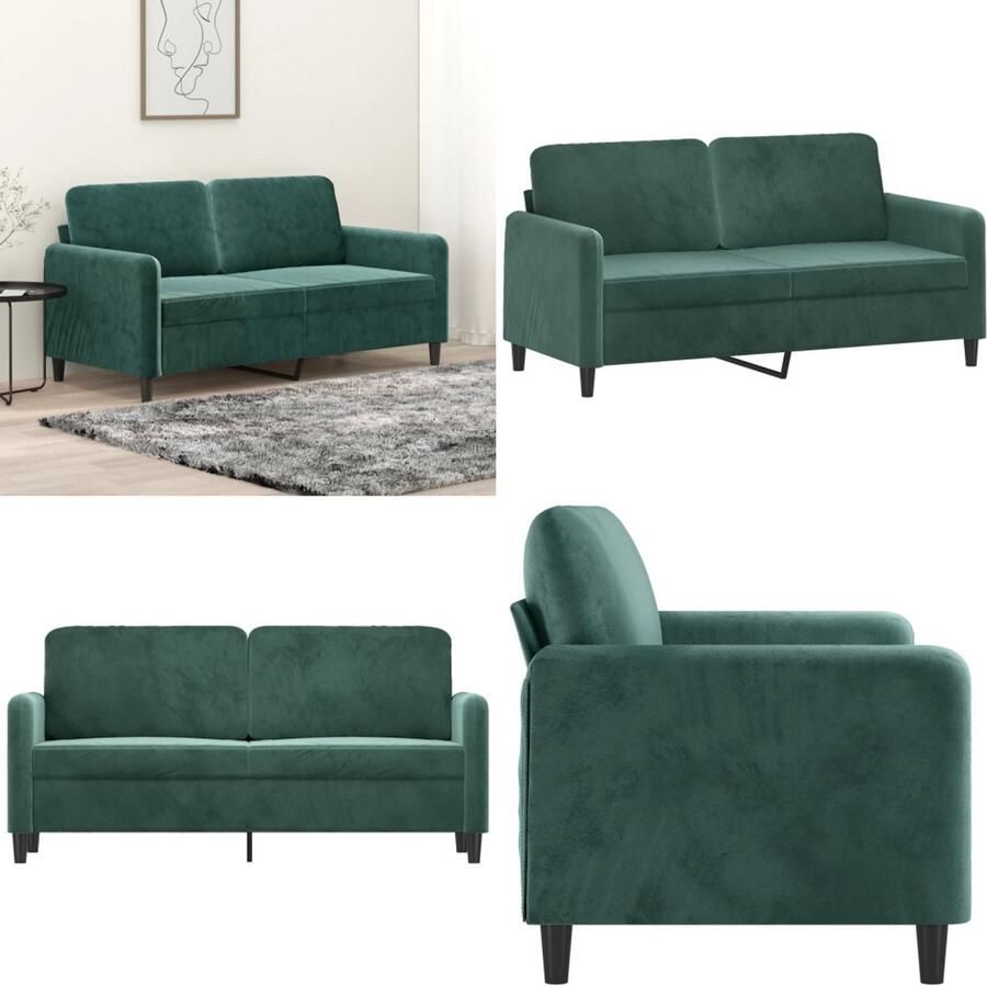 VidaXL Tweezitsbank 140 cm fluweel donkergroen 2-zitsbank 2-zitsbanken Bank Sofa - Foto 2
