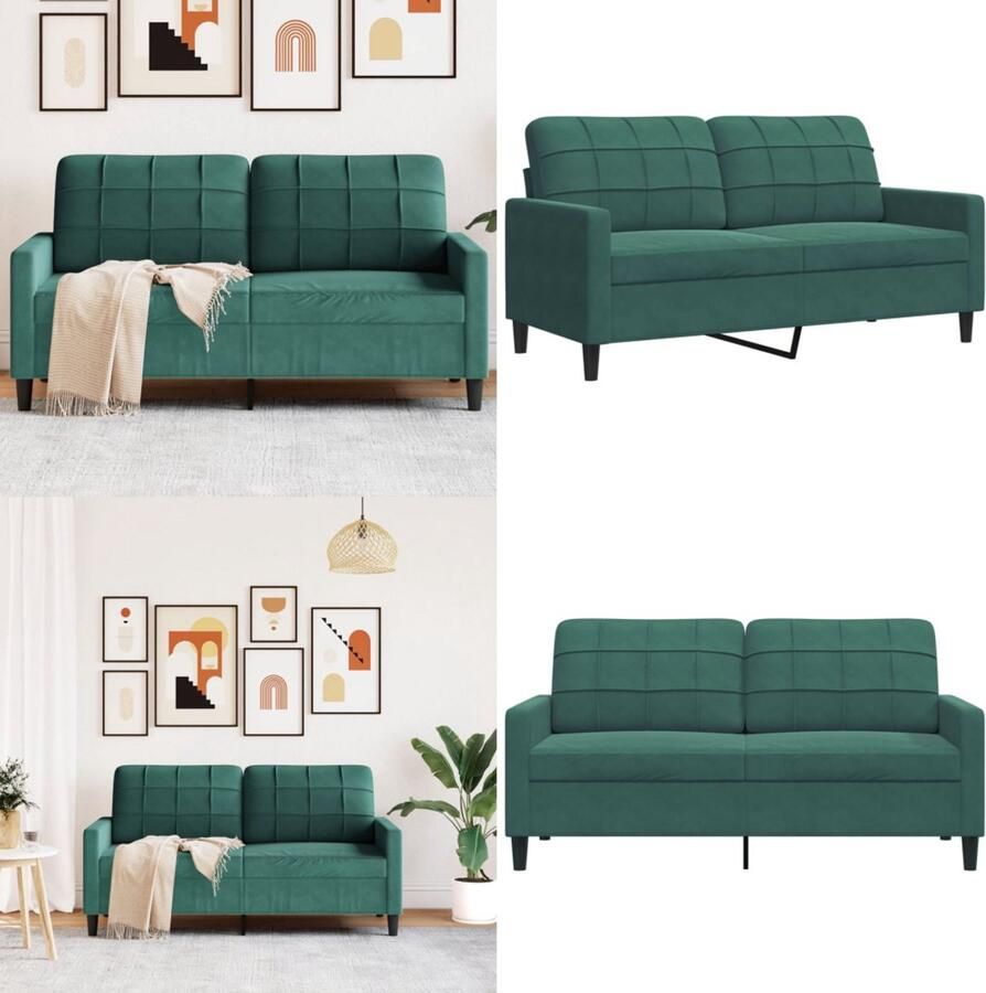 VidaXL Tweezitsbank 140 cm fluweel donkergroen 2-zitsbank 2-zitsbanken Bank Tweezitsbank