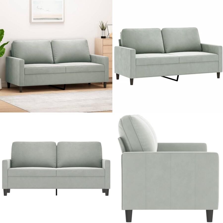 The Living Store Zitbank 2-zits 158 x 77 x 80 cm Lichtgrijs Fluweel met Metalen Frame Tweezitsbank Fluweel Sofa Grijze Bank Banks Kopen Lounge Meubilair - Foto 2