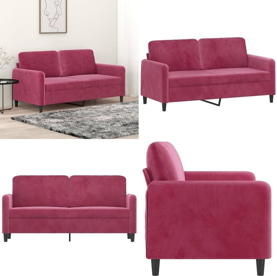 The Living Store 2-zitsbank fluweel 158 x 77 x 80 cm wijnrood Schuimgevuld stevig frame comfortabel en modern Tweezitsbank Fluweel Sofa Rode Bank Salontafel Woonkamer Meubilair - Foto 4