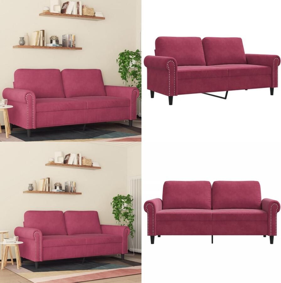 VidaXL Tweezitsbank 140 cm fluweel wijnrood 2-zitsbank 2-zitsbanken Bank Sofa