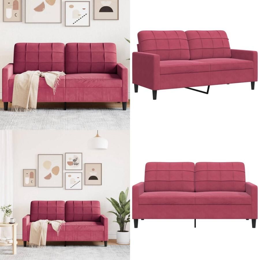 VidaXL Tweezitsbank 140 cm fluweel wijnrood 2-zitsbank 2-zitsbanken Bank Tweezitsbank