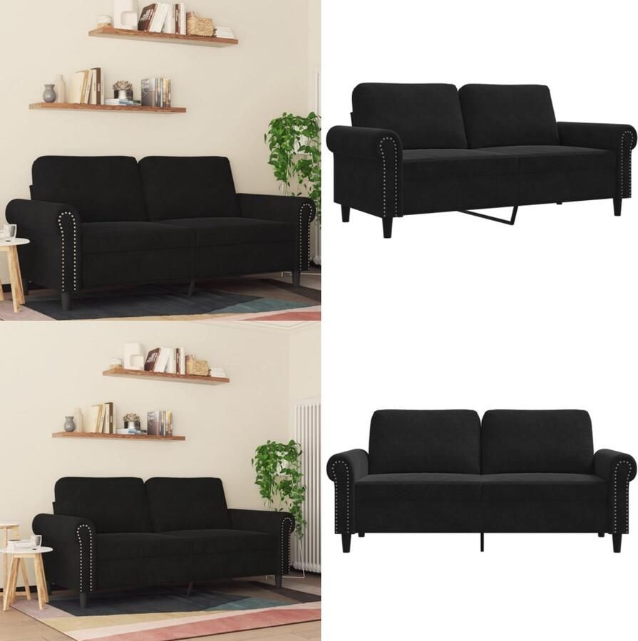 VidaXL Tweezitsbank 140 cm fluweel zwart 2-zitsbank 2-zitsbanken Bank Sofa