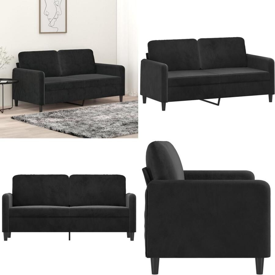 VidaXL Tweezitsbank 140 cm fluweel zwart 2-zitsbank 2-zitsbanken Bank Sofa - Foto 2