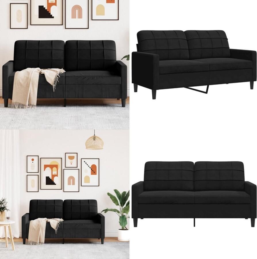 VidaXL Tweezitsbank 140 cm fluweel zwart 2-zitsbank 2-zitsbanken Bank Tweezitsbank