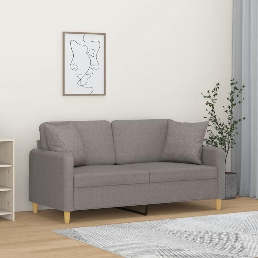 VidaXL Tweezitsbank 140 cm Inclusief sierkussens Taupe Tweezitsbank Sofa Banksoort Lounge Meubels Stoffen Sofa