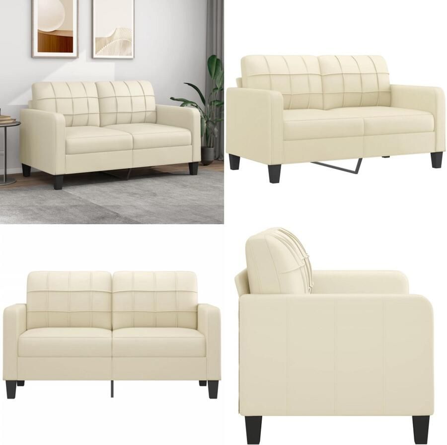 VidaXL Tweezitsbank 140 cm kunstleer crèmekleurig 2-zitsbank 2-zitsbanken Bank Tweezitsbank