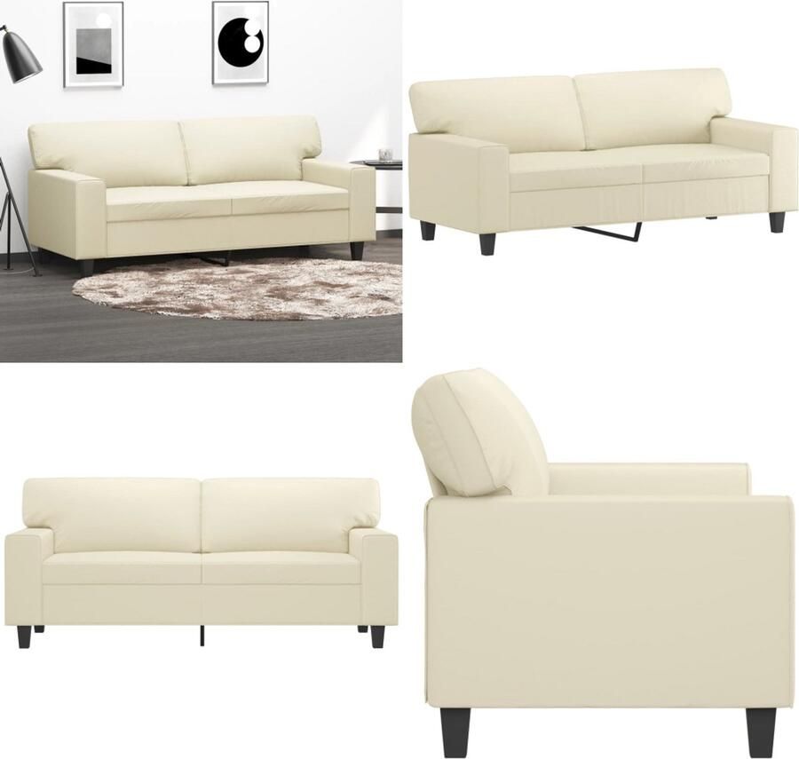 VidaXL Tweezitsbank 140 cm kunstleer crèmekleurig 2-zitsbank 2-zitsbanken Bank Tweezitsbank - Foto 3