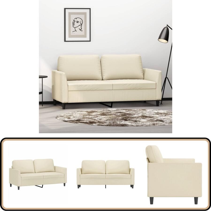 VidaXL Tweezitsbank 140 cm Kunstleer Crèmekleurig Twee Persoons Bank Sofa Bankstel Salon Meubilair Lederlook Sofa Creme Kleur