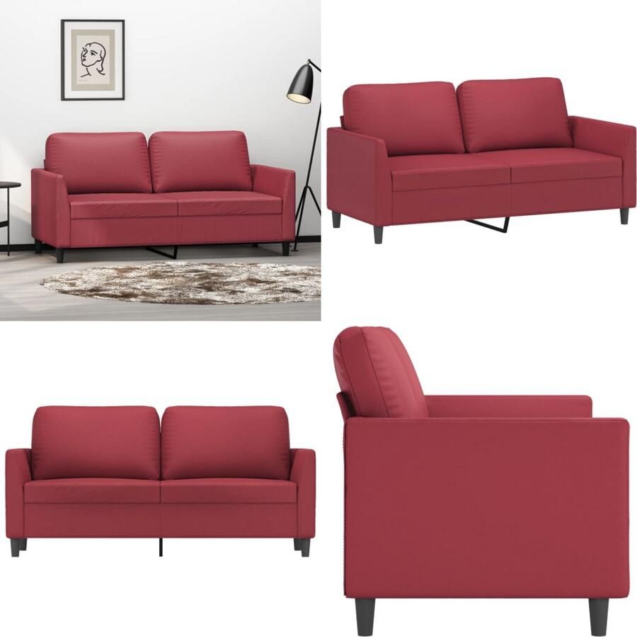VidaXL Tweezitsbank 140 cm kunstleer wijnrood 2-zitsbank 2-zitsbanken Bank Tweezitsbank