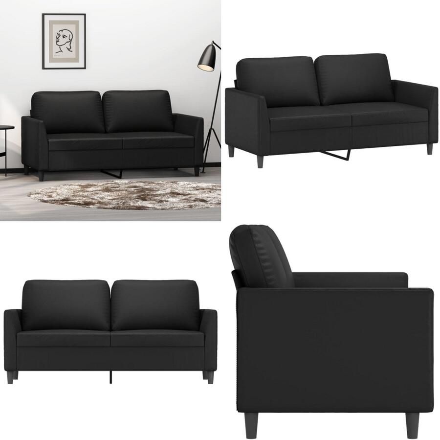 VidaXL Tweezitsbank 140 cm kunstleer zwart 2-zitsbank 2-zitsbanken Bank Tweezitsbank