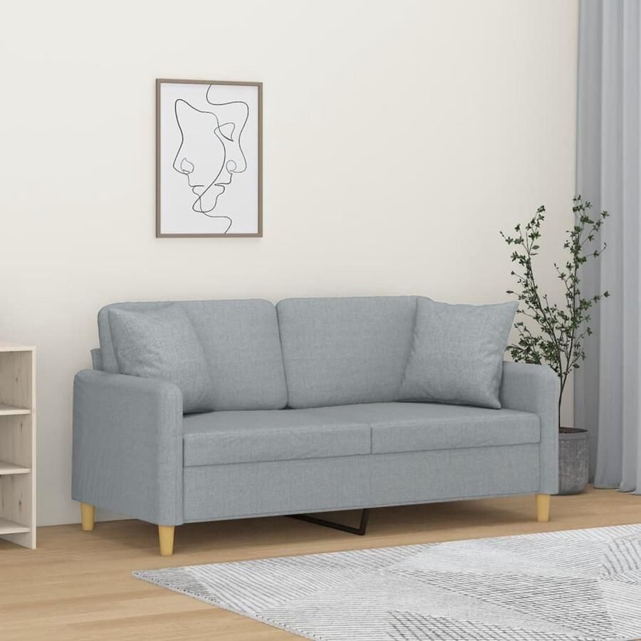 VidaXL Tweezitsbank 140 cm Lichtgrijs Inclusief kussens Tweezitsbank Sofa Grijs Bankso Fauteuils Lounge Meubels Interieur Decor