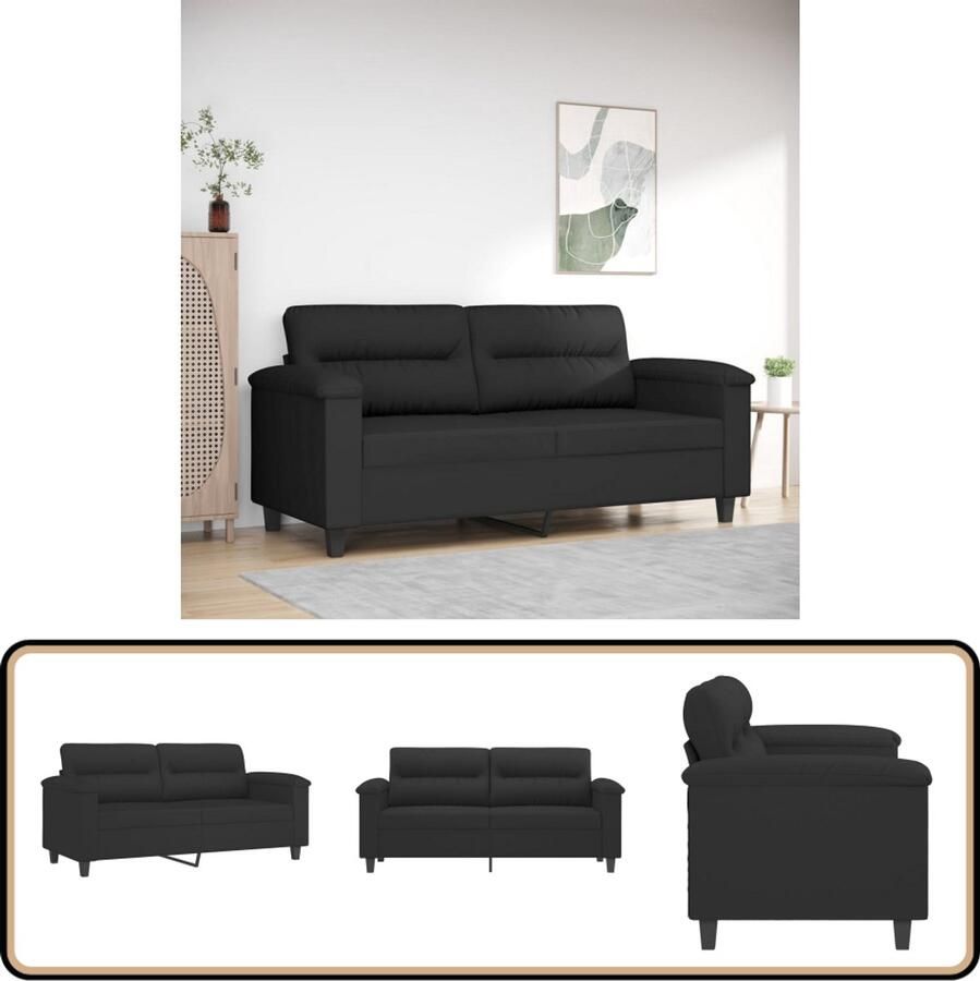 VidaXL Tweezitsbank 140 cm Microvezelstof Zwart Tweezitsbank Microfiber Bank Zwarte Bank Salontafel Banksofa