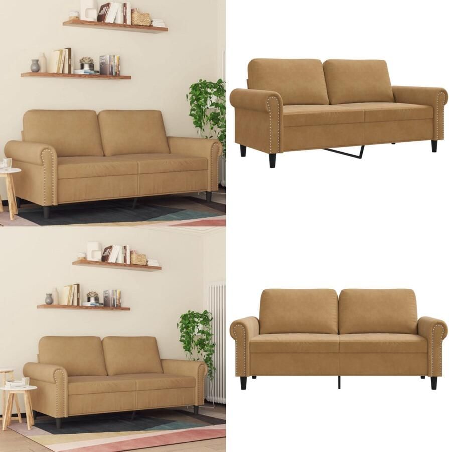 The Living Store 2-zitsbank fluweel 172 x 77 x 80 cm bruin Comfortabele zitting opvallend ontwerp stevig frame Tweezitsbank Banks Kopen Salon Meubilair Fluweelbanks Bruine Bank - Foto 2