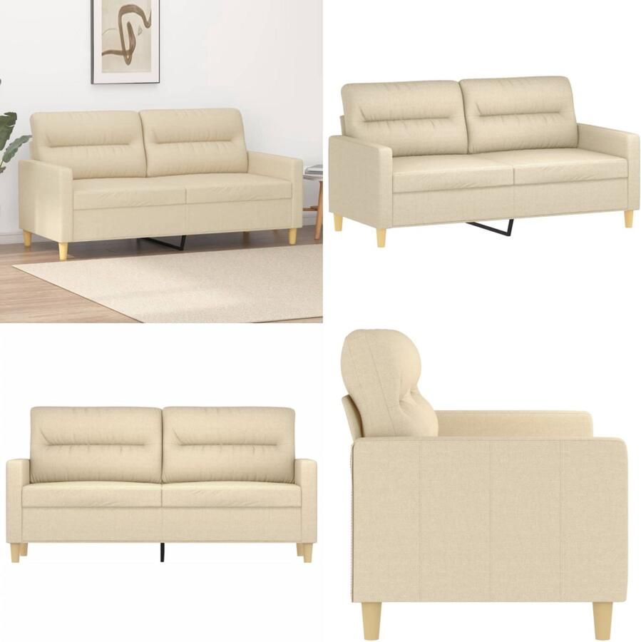 VidaXL Tweezitsbank 140 cm stof crèmekleurig 2-zitsbank 2-zitsbanken Bank Tweezitsbank