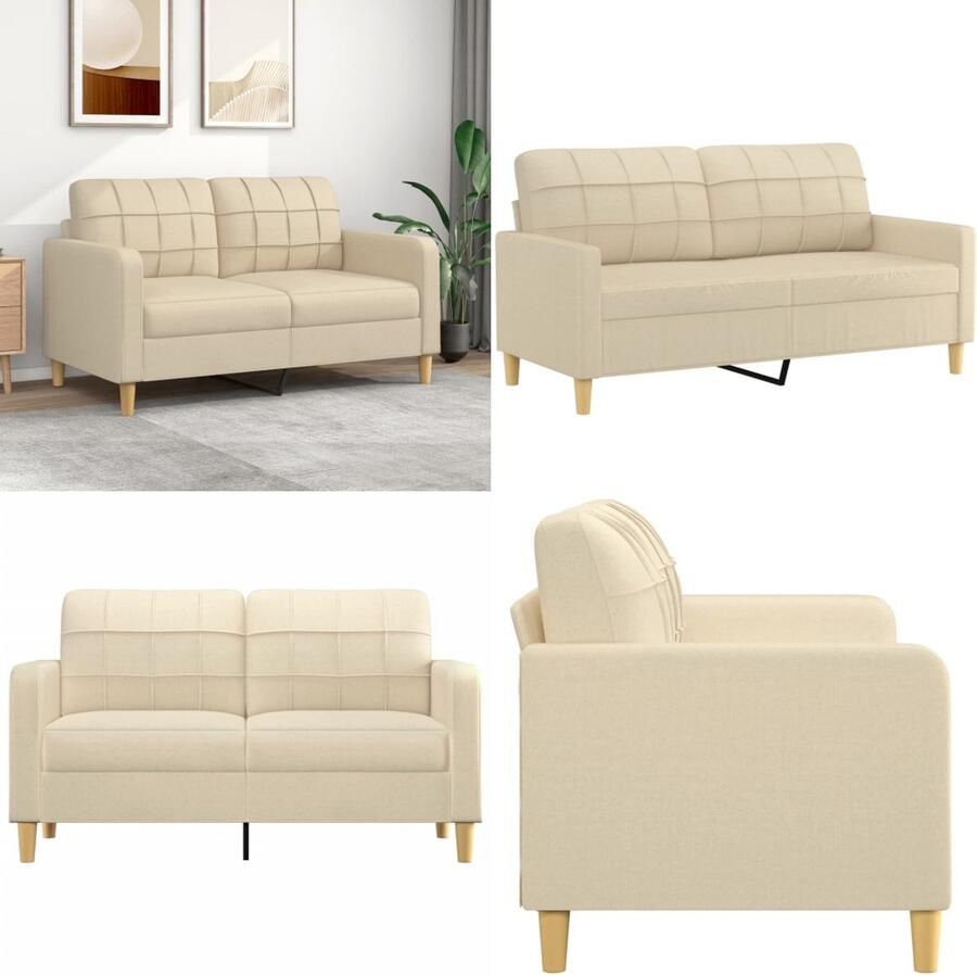 VidaXL Tweezitsbank 140 cm stof crèmekleurig 2-zitsbank 2-zitsbanken Bank Tweezitsbank - Foto 2