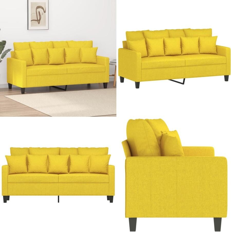 VidaXL Tweezitsbank 140 cm stof lichtgeel 2-zitsbank 2-zitsbanken Bank Tweezitsbank
