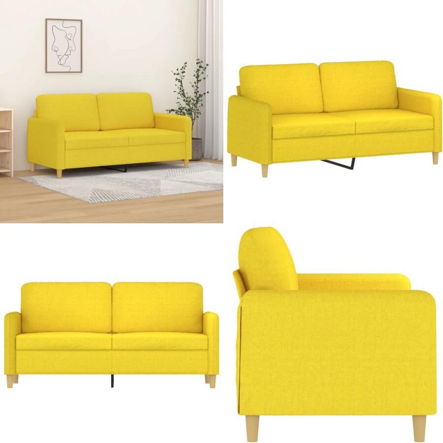 VidaXL Tweezitsbank 140 cm stof lichtgeel 2-zitsbank 2-zitsbanken Bank Tweezitsbank