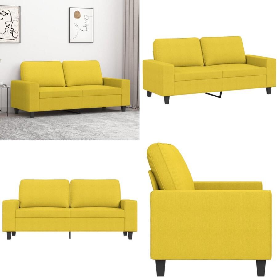 VidaXL Tweezitsbank 140 cm stof lichtgeel 2-zitsbank 2-zitsbanken Bank Tweezitsbank
