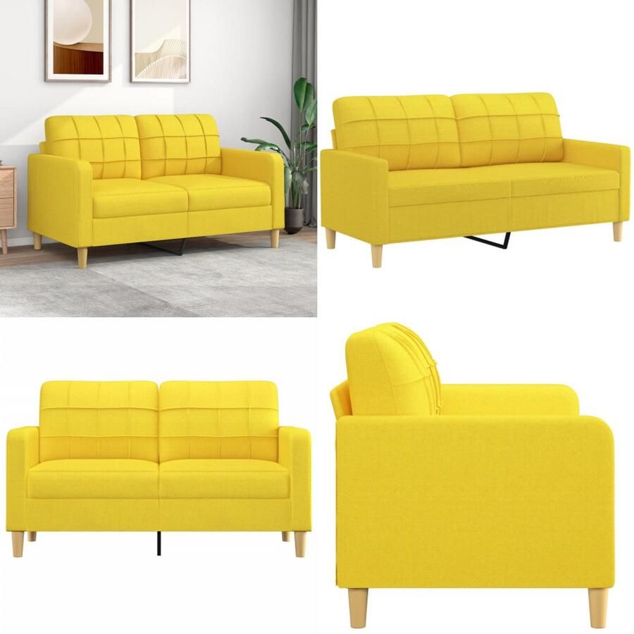 VidaXL Tweezitsbank 140 cm stof lichtgeel 2-zitsbank 2-zitsbanken Bank Tweezitsbank