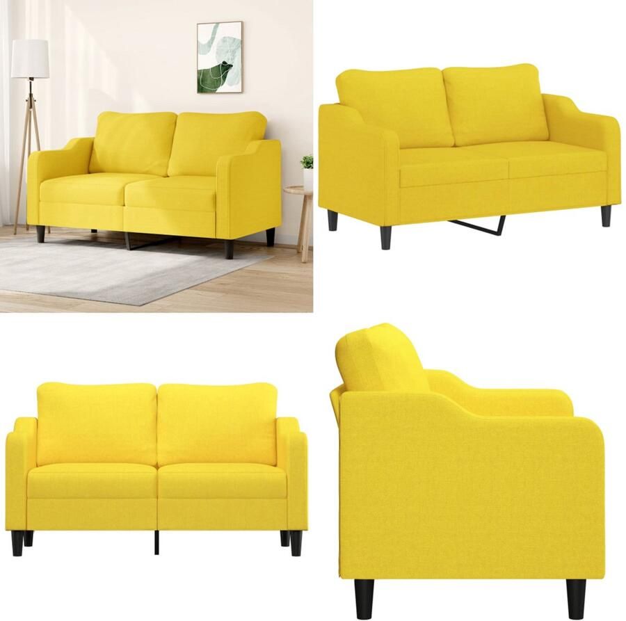 VidaXL Tweezitsbank 140 cm stof lichtgeel 2-zitsbank 2-zitsbanken Bank Tweezitsbank
