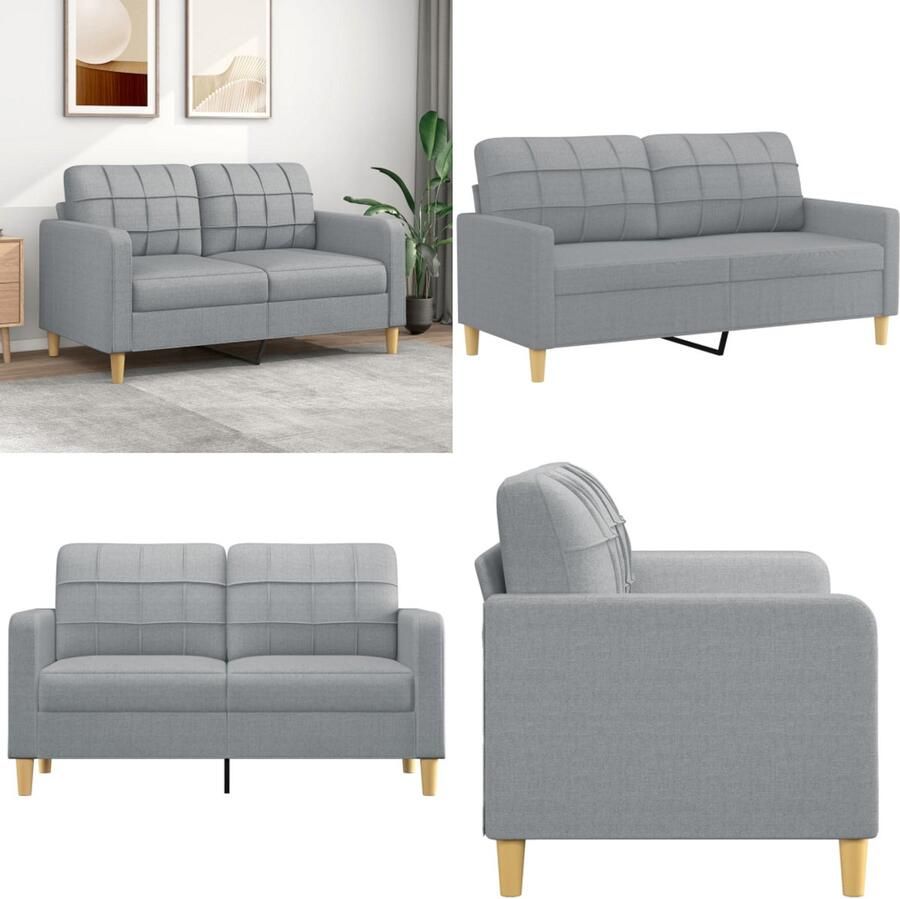 VidaXL Tweezitsbank 140 cm stof lichtgrijs 2-zitsbank 2-zitsbanken Bank Tweezitsbank - Foto 2