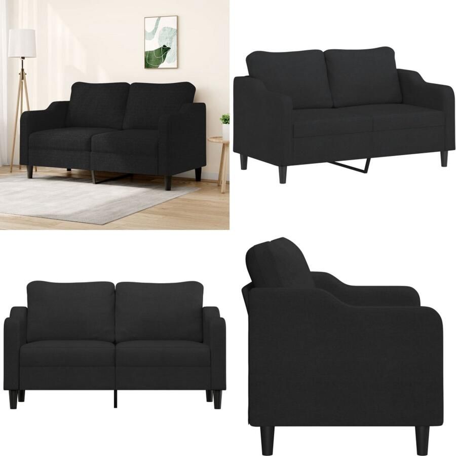 VidaXL Tweezitsbank 140 cm stof zwart 2-zitsbank 2-zitsbanken Bank Tweezitsbank