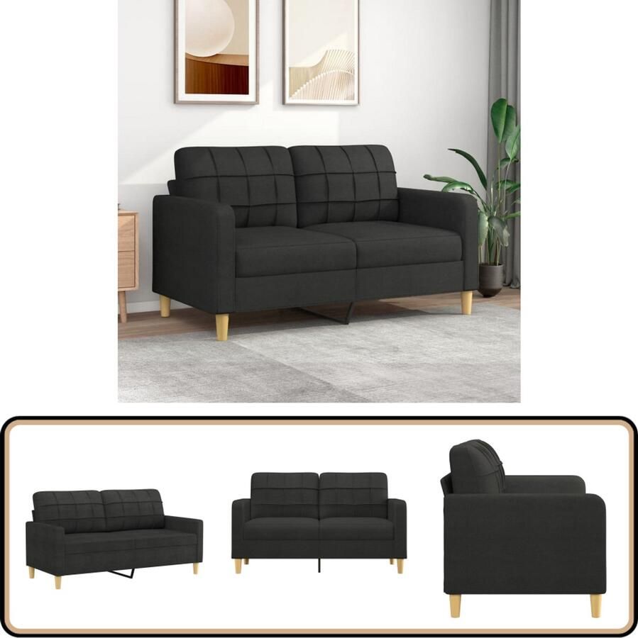 VidaXL Tweezitsbank 140 cm Stof Zwart Tweezitsbank Zwarte Bank Stoffen Bank Lounge Bank Woonkamer Meubels