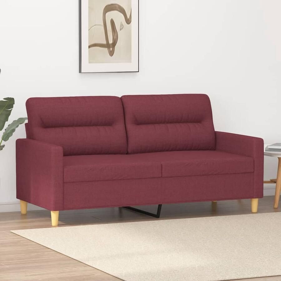 VidaXL Tweezitsbank 140 cm Stoffen bekleding Wijnrood Tweezitsbank Sofa Bankstellen Lounge Meubilair Woonkamer Meubels Rode Bank Velours Bank Luxe Bank - Foto 2