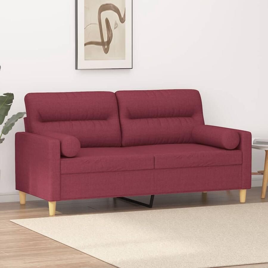 VidaXL Tweezitsbank 140 cm Wijnrood Inclusief Kussens Tweezitsbank Sofa Rood Lounge Meubilair Woonkamer Decoratie Stoffen Sofa Vintage Sofa Elegante Bank - Foto 2