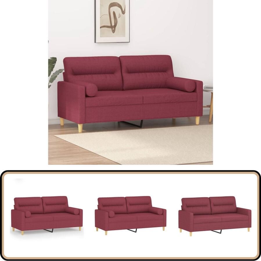 VidaXL Tweezitsbank 140 cm Wijnrood Inclusief Kussens Tweezitsbank Sofa Rood Lounge Meubilair Woonkamer Decoratie Stoffen Sofa Vintage Sofa Elegante Bank