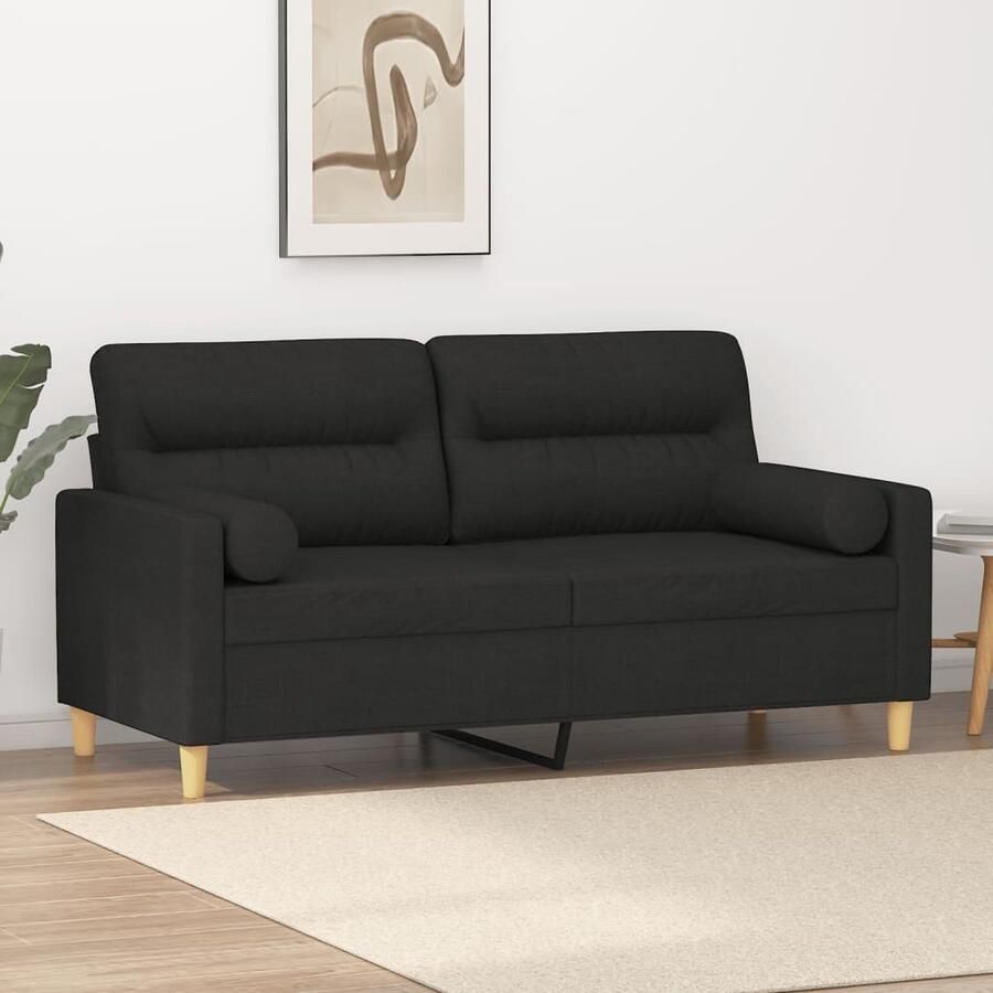 VidaXL Tweezitsbank 140 cm Zwart Inclusief Kussens Zweezitsbank Zwarte Bank Stoffen Bank Comfortabele Bank Modern Design Lounge Bank - Foto 2