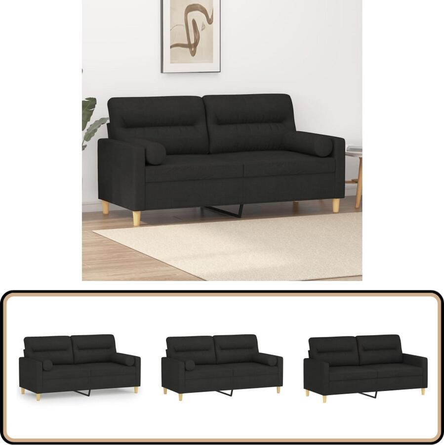 VidaXL Tweezitsbank 140 cm Zwart Inclusief Kussens Zweezitsbank Zwarte Bank Stoffen Bank Comfortabele Bank Modern Design Lounge Bank