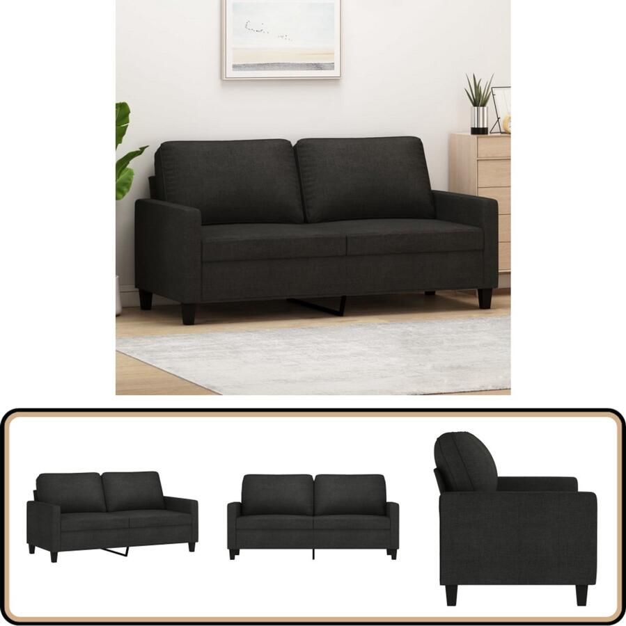 VidaXL Tweezitsbank 140 cm Zwart Stof Tweezitsbank Zwarte Bank Bankstellen Salon Meubilair Comfort