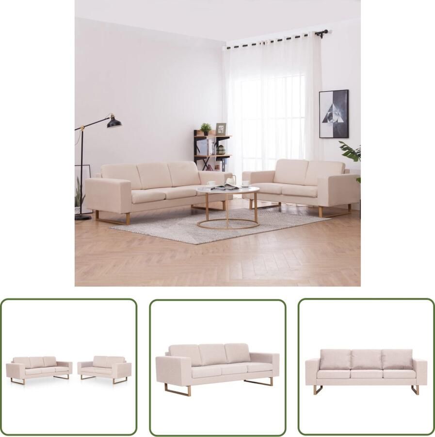 The Living Store Bankstel 2-delig Stoffen bankstel Crème Houten frame Afmetingen- 156 x 82 x 75 cm Tweezitsbank Driezitsbank Inclusief 5 rugkussens en 5 zitkussens Bankstel Tweezitsbank Driezitsbank Creme Kleur Stoffen Bank