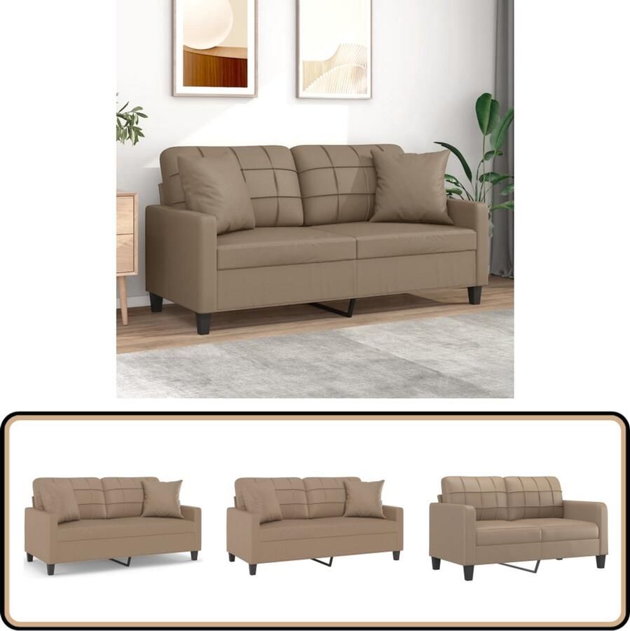 VidaXL Tweezitsbank Cappuccino Kunstleer Inclusief Kussens Tweezeitzitting Sofa Bruin Bruine Bank Bankstellen Lounge Meubels