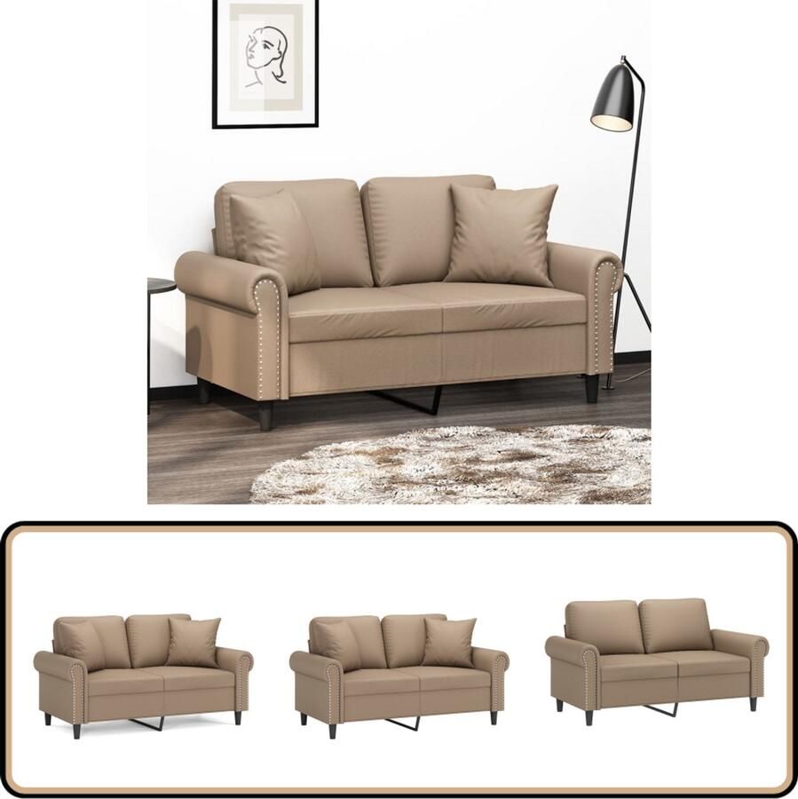 VidaXL Tweezitsbank Cappuccino Kunstleer Inclusief Kussens Tweezitsbank Bruine Bank Lederlook Bank Lounge Bank Bankstel