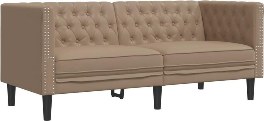 VidaXL Tweezitsbank Chesterfield Kunstleer Cappuccino Twee Persoons Bank Chesterfield Bank Lederlook Bank Bruine Bank Salontafel