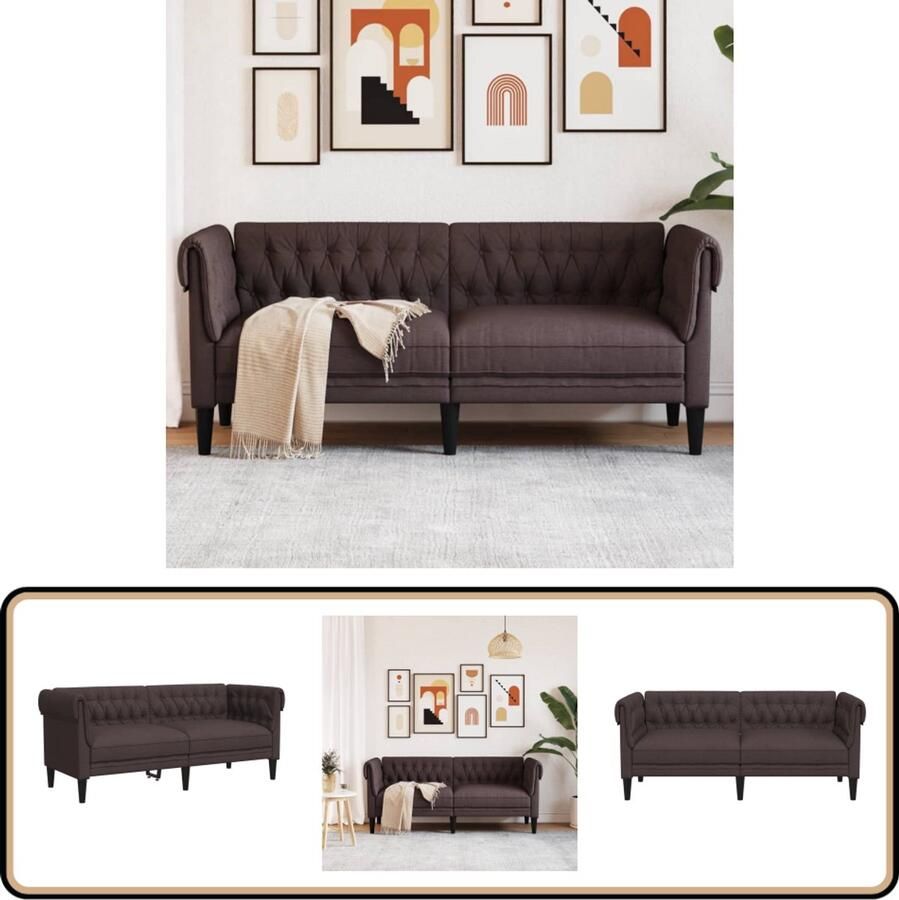 VidaXL Tweezitsbank Chesterfield Stijl Donkerbruin Tweezitsbank Chesterfield Lederlook Bruine Bank Salontafel