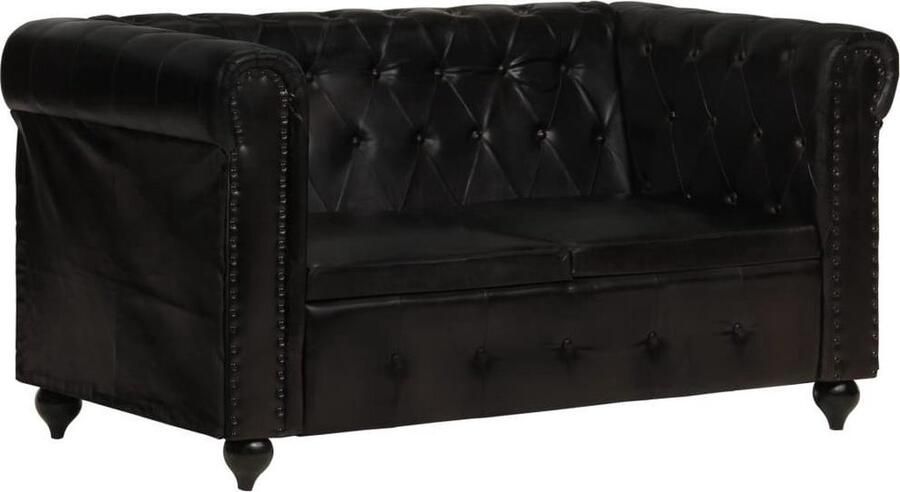 VidaXL Tweezitsbank Chesterfield stijl Echt leer Zwart Chesterfield Bank Leren Bank Tweezitsbank Zwarte Bank Salontafel Woonkamer Meubels Luxe Bank Design Bank Comfortabele Bank