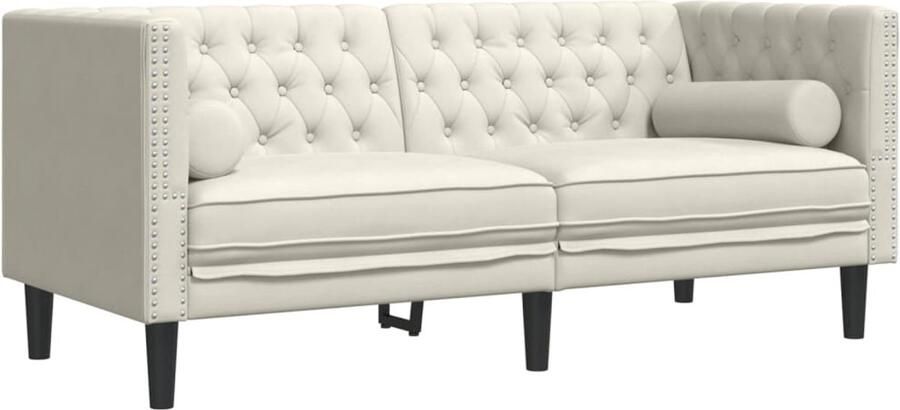 VidaXL Tweezitsbank Chesterfield-stijl en bolsters fluweel crèmekleur