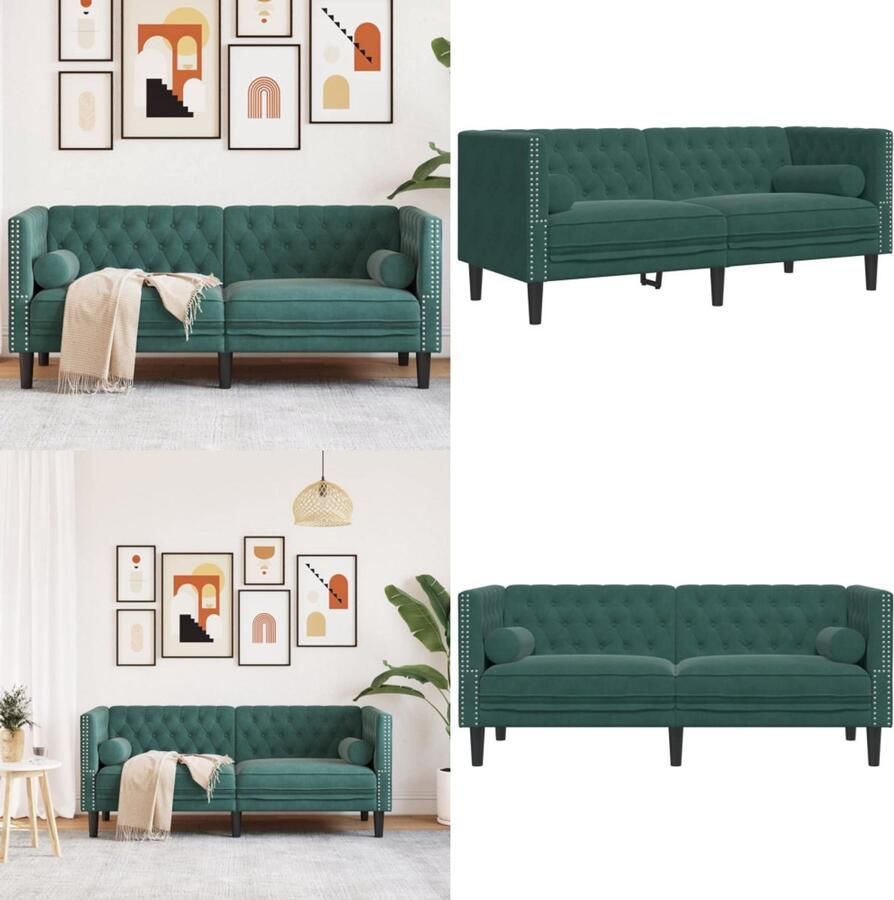 VidaXL Tweezitsbank Chesterfield-stijl en bolsters fluweel donkergroen Chesterfield-stijl Bank Chesterfield-stijl Banken Loveseat Zitbank