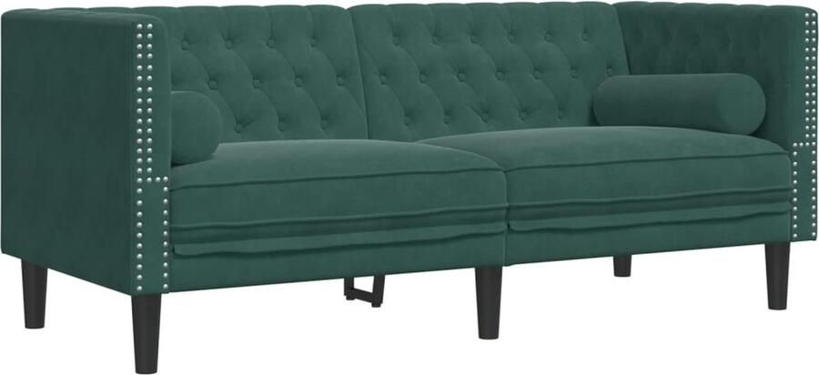 VidaXL Tweezitsbank Chesterfield stijl Fluweel Groen Tweezitsbank Chesterfieldstijl Velours Bank Donkere Bank Salontafel