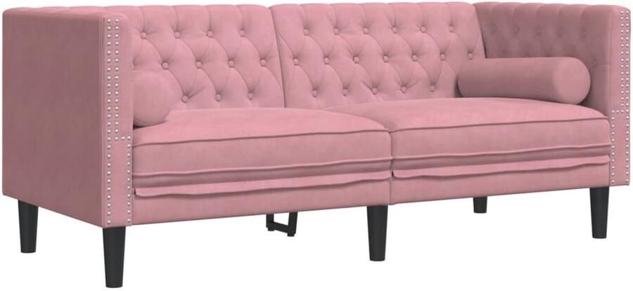 VidaXL Tweezitsbank Chesterfield-stijl en bolsters fluweel roze