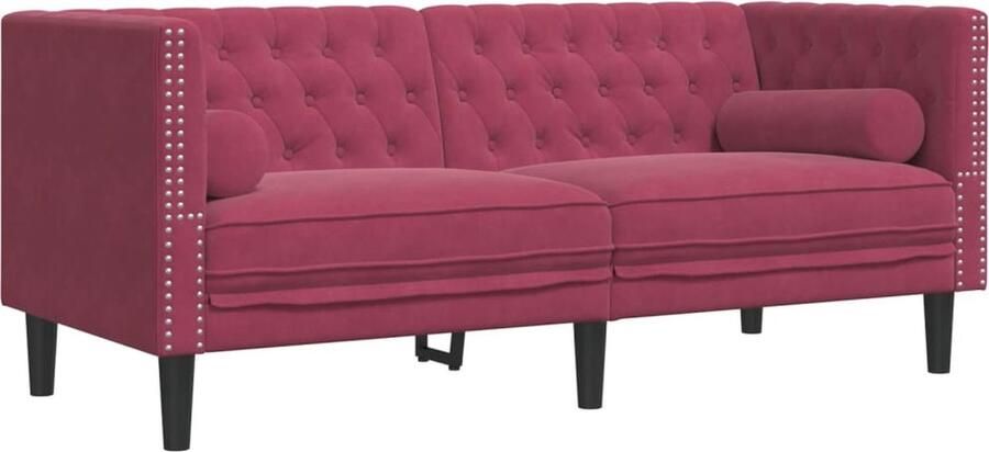 VidaXL Tweezitsbank Chesterfield-stijl en bolsters fluweel wijnrood