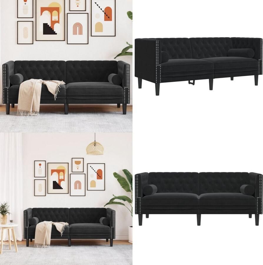 VidaXL Tweezitsbank Chesterfield-stijl en bolsters fluweel zwart Chesterfield Bank Chesterfield Banken Loveseat Zitbank